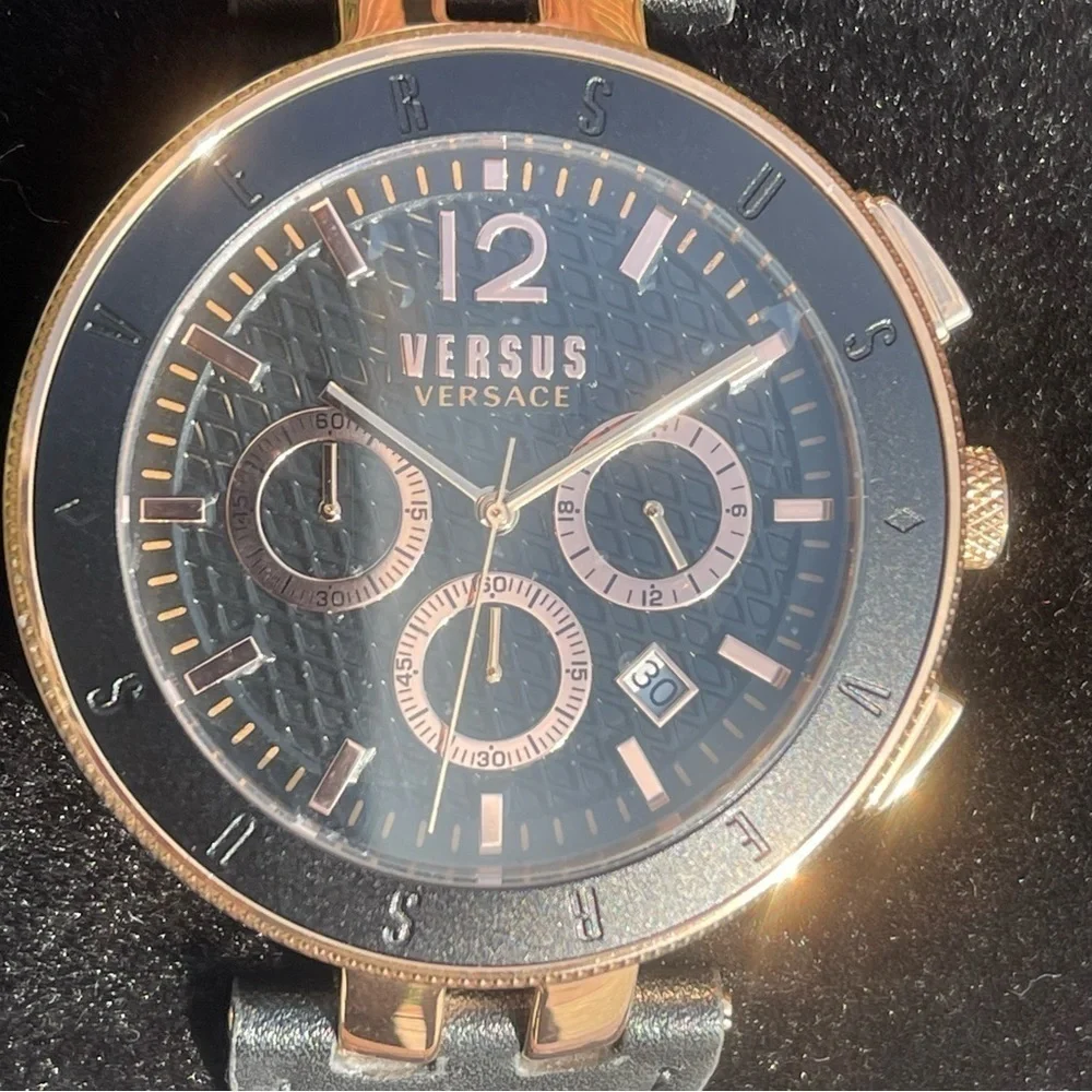 NWT 𝅺Versus Versace Stainless Steel Chronograph Leather Strap Rose Gold